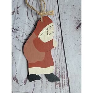 Vintage Wooden Painted Santa Ornament Countrycore